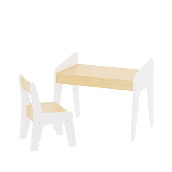 MOONRIVER Kids Table Set with One Chair, White Natural