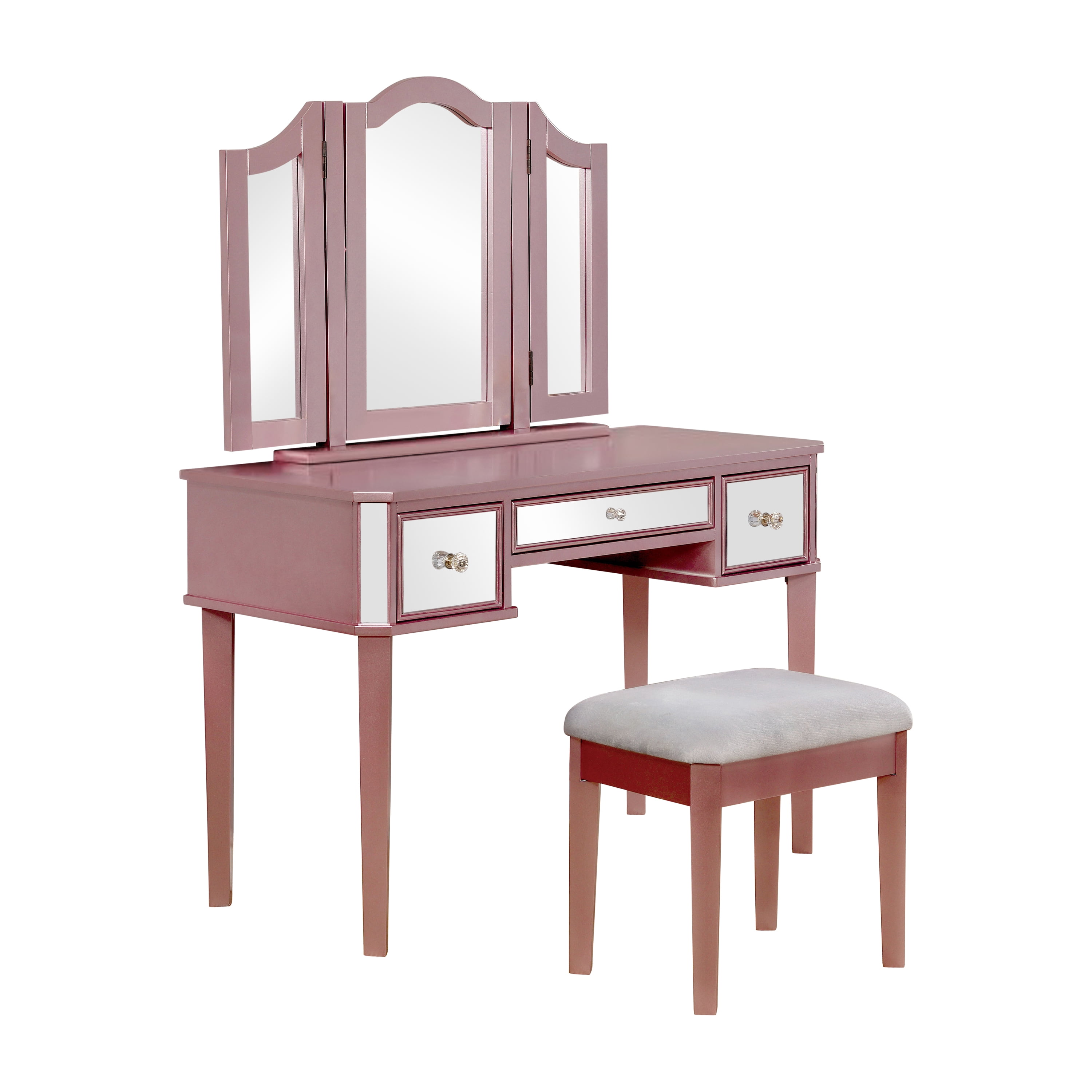 Furniture of America Lina Contemporary 3-Piece Vanity Set, Rose Gold