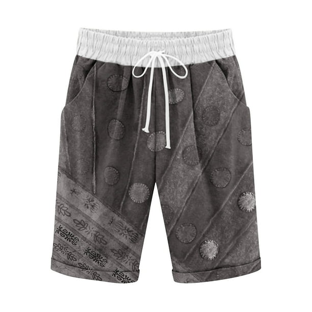 Pantalones Cortos Casuales de Poliéster Ligeros con Cordón Impreso de Cinco Puntos para el Verano Diario