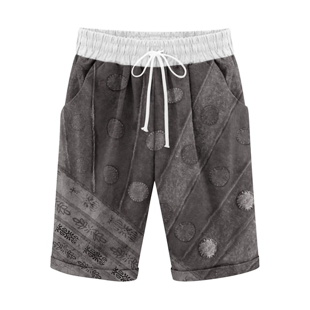Pantalones Cortos Casuales de Poliéster Ligeros con Cordón Impreso de Cinco Puntos para el Verano Diario