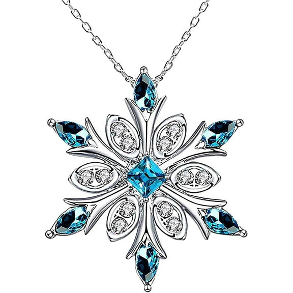 Atobao Women's 925 Sterling Silver Blue Crystals Snowflake Pendant Fashion Necklace Collarbone Chain