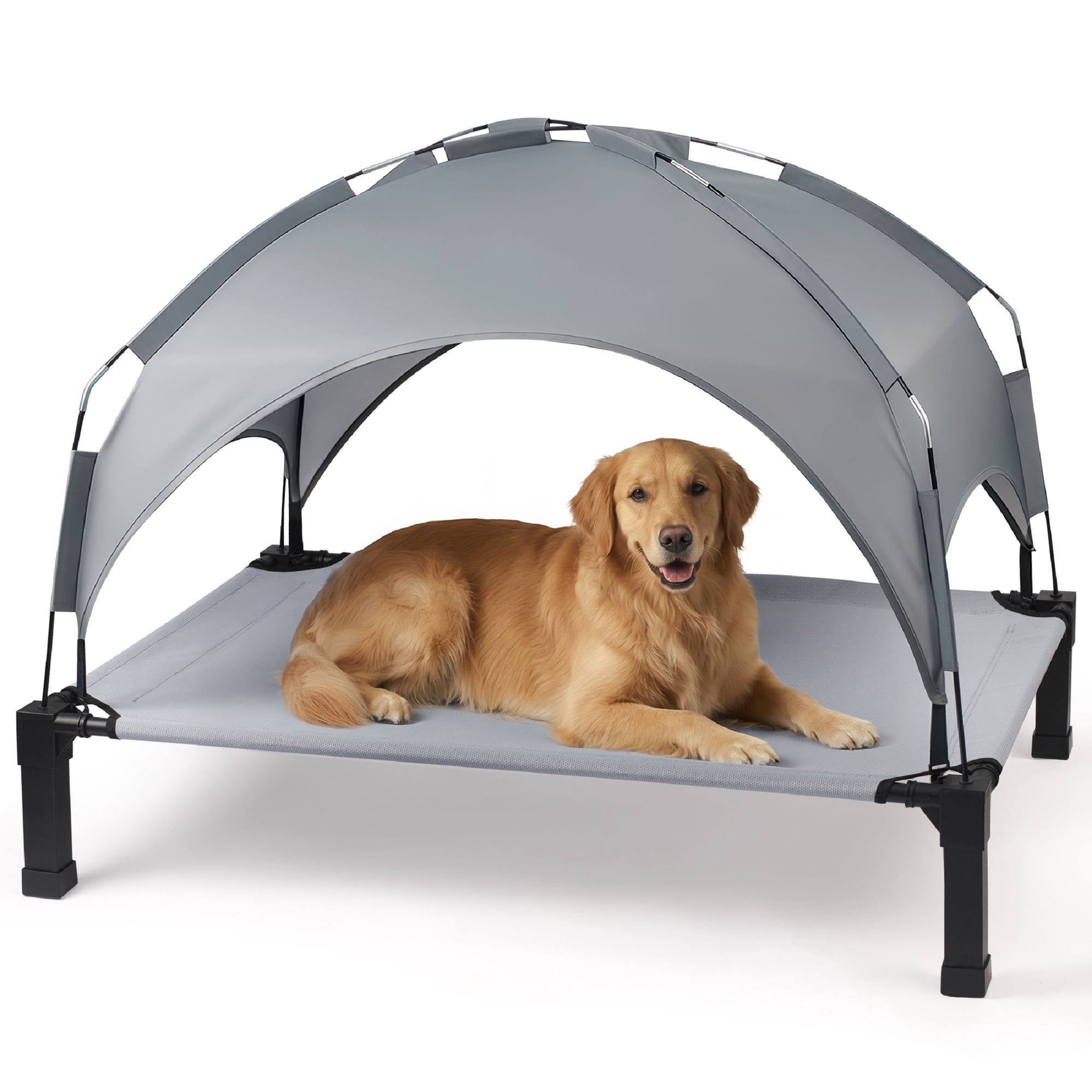 Elevated dog bed with tent Cooling Raised Bed Portable&No-Slip for Outdoor or Indoor Use Gray Large
