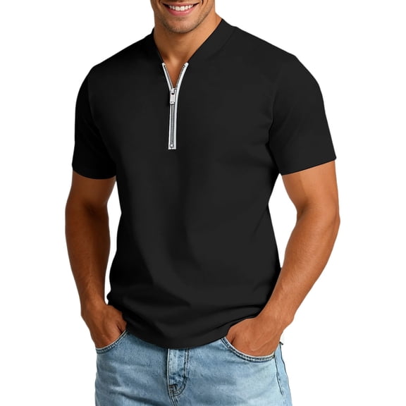 xfsWaSs Mens Solid Color Half Zip Short Sleeve T Shirts Stand Collar Athletic Casual Tops Breathable Gym Workout Tee Stylish T-Shirts Fashion Tee Tops