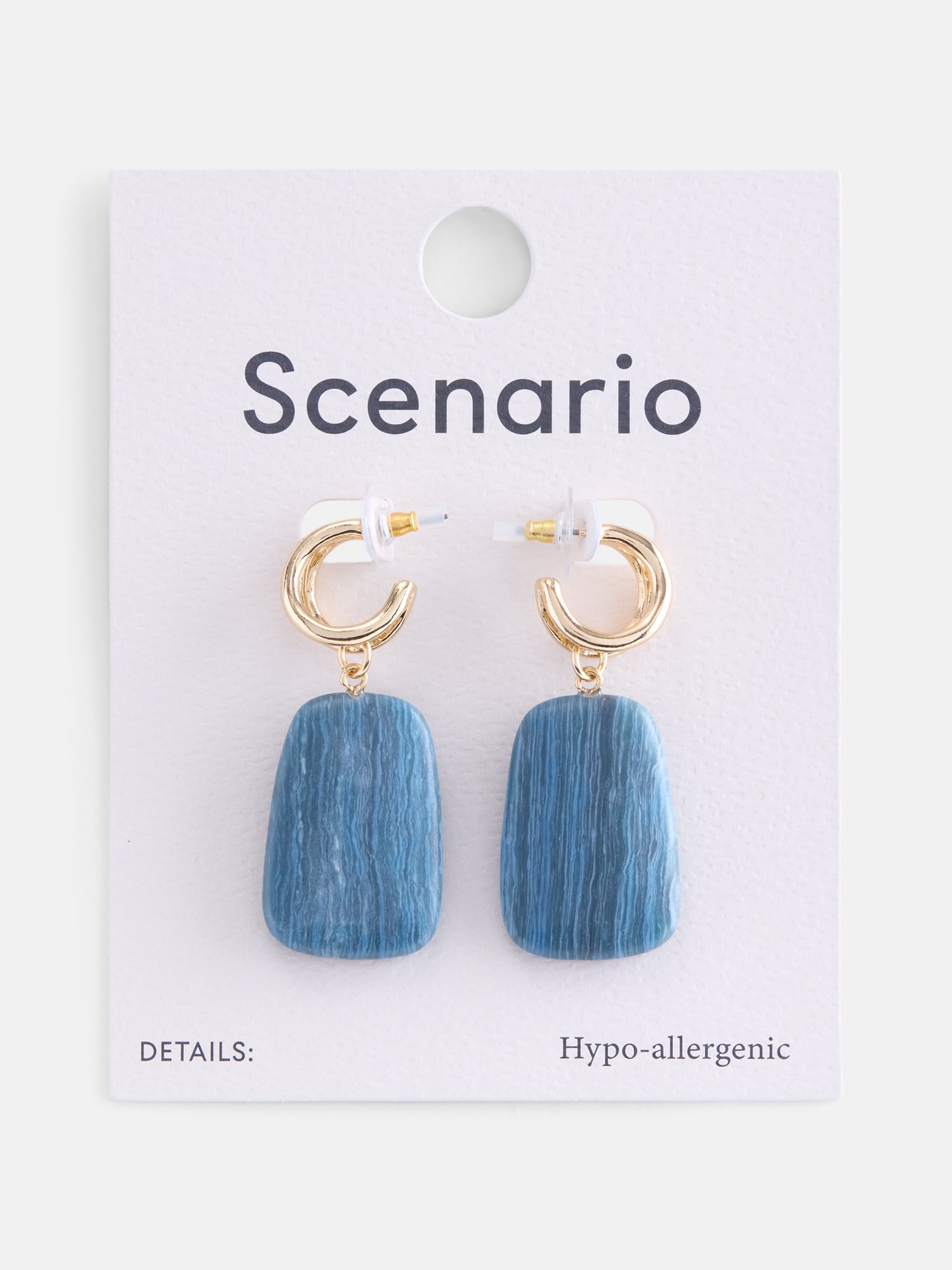 Scenario Women's Gold Tone Double Hoop Drop Earrings with Resin Stones