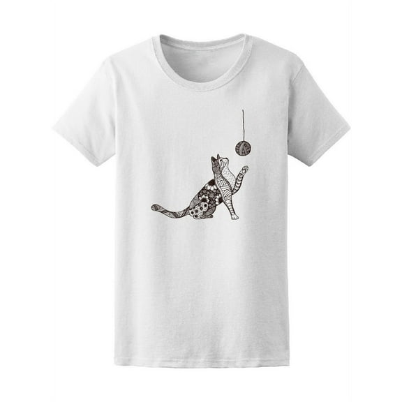 Zendoodle Style Kitty Playing Women T-Shirt, Xtra Large