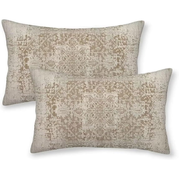 Boho Pillow Covers 12x20 Set of 2, Brown Beige Carpet Pattern Outdoor Decorative Throw Pillows Ethnic Rustic Farmhouse Cushion Cases Linen Gifts for Couch Sofa Decor