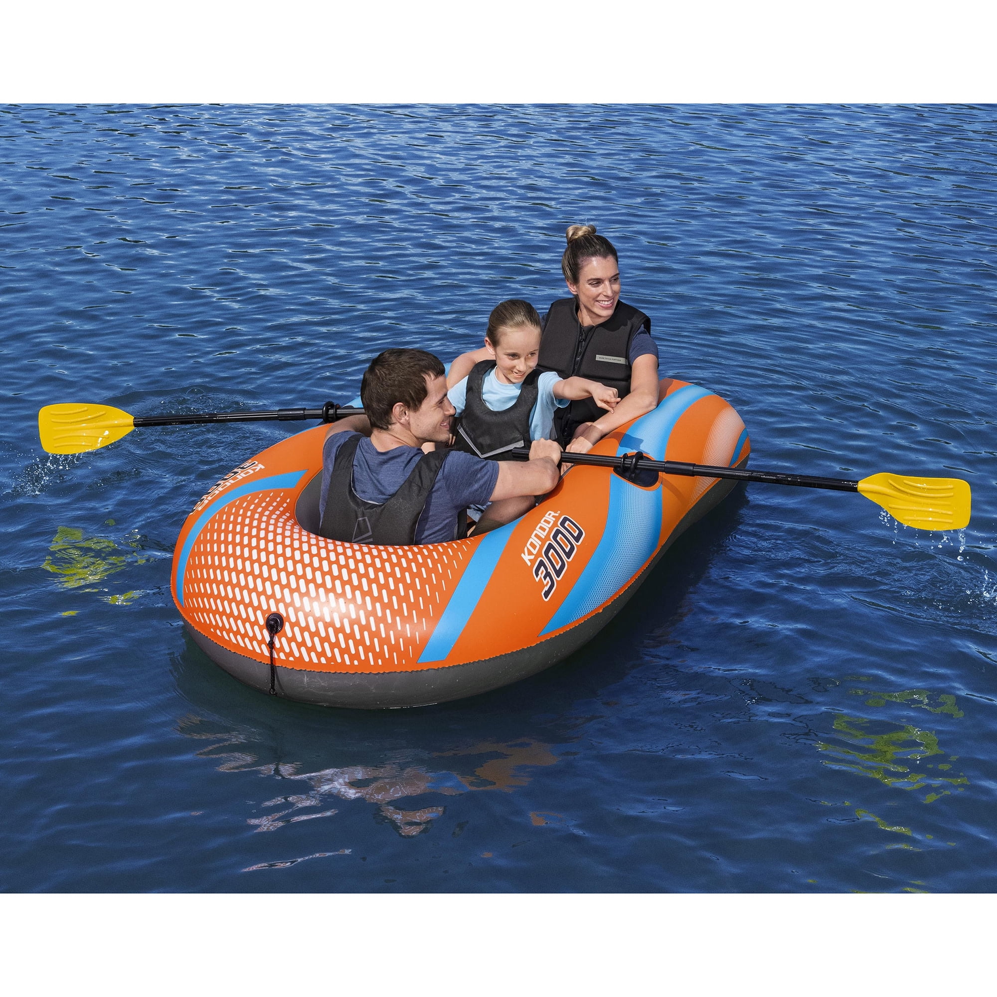 H2OGO! Kondor 3000 Inflatable Raft Set - 6'11" x 48" - Orange & Blue, Fits 2 Adults & 1 Child, Oars & Hand Pump, Water Sports Boat, 410lb Cap, Ages 6+