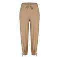 thumbnail image 6 of Fesfesfes Women's Comfy Trousers Summer Adjustable Ankle Ties Elastic Drawstring Waist Loose Pants Baggy Breathable Beach Wearing(Khaki,2XL), 6 of 7