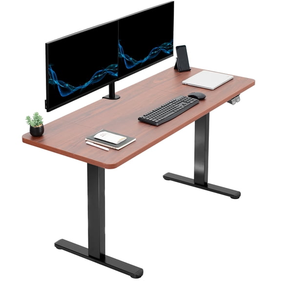 VIVO Electric 60” x 24” Stand Up Desk Workstation | Dark Walnut Table Top, Black Frame