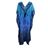 Mogul Women Long Kaftan Dress Floral Print Tunic Long Maxi Kimono Caftan Gown Nightdress, Boho Beach Bikini Cover Up Maternity Plus Size