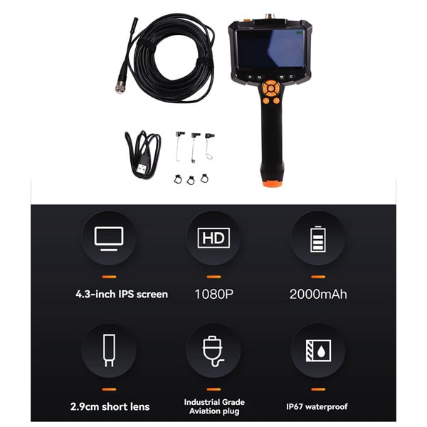 Single Lens Endoscope Inspection Camera 4.3 IPS Screen Handheld Inspection Camera 1080P 8MM Endoscope Camera with Light