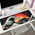thumbnail image 4 of Anime Desk Mat, Japanese Gaming Mouse Pad Large, XL Cool Keyboard Mousepad, Kanagawa Great Wave Mouse Pad for Gaming, Big Extended Desk Protector for Home Office, 31.5"x11.8" (Red Sun), 4 of 6