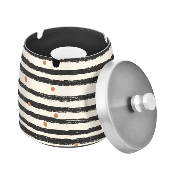 Yayeee Ashtray with Lid for Cigarette Smokeless Stainless Steel Home Ash Holder, Black Stripes