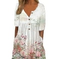 thumbnail image 3 of DYMADE Women Round Neck Button Floral Print Short Sleeve Casual Dress, 3 of 4