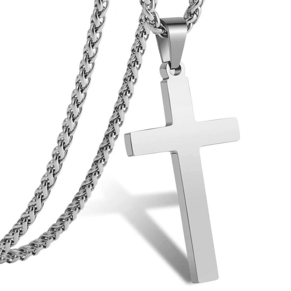 Stainless Steel Cross Necklace for Men Women, Wheat Chain Cross Pendant, Religious Inspired Jewelry Gift