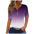 thumbnail image 3 of QATAINLAV Womens Summer Tops Casual Eyelet Embroidery Tshirts Loose Fit Button V Neck Henley Shirts Trendy Gradient Print Short Sleeve Tees Sales of the Day Purple XL, 3 of 6