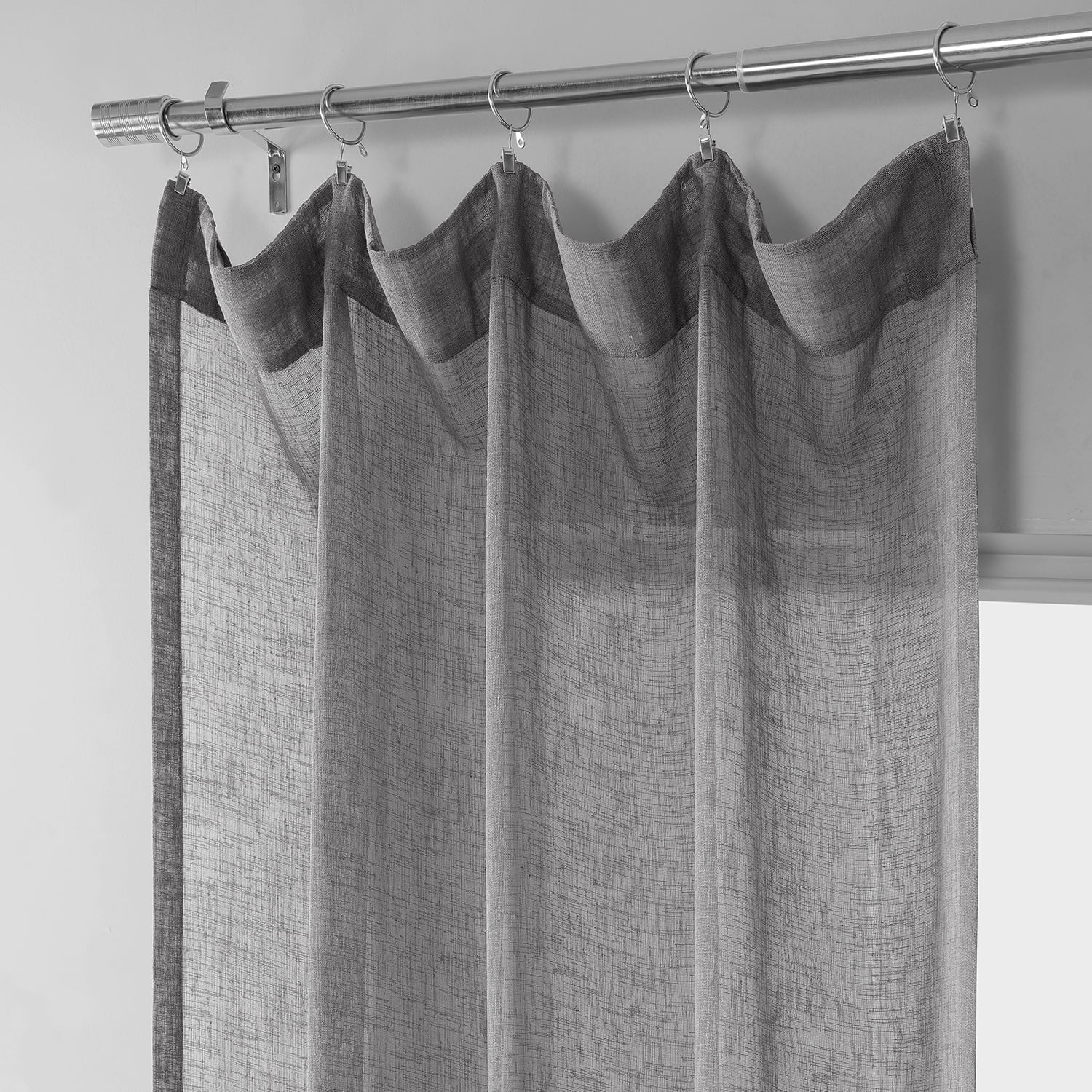 Gravel Grey Solid Faux Linen Sheer Curtain (1 Panel), Gravel Grey, 50W X 120L