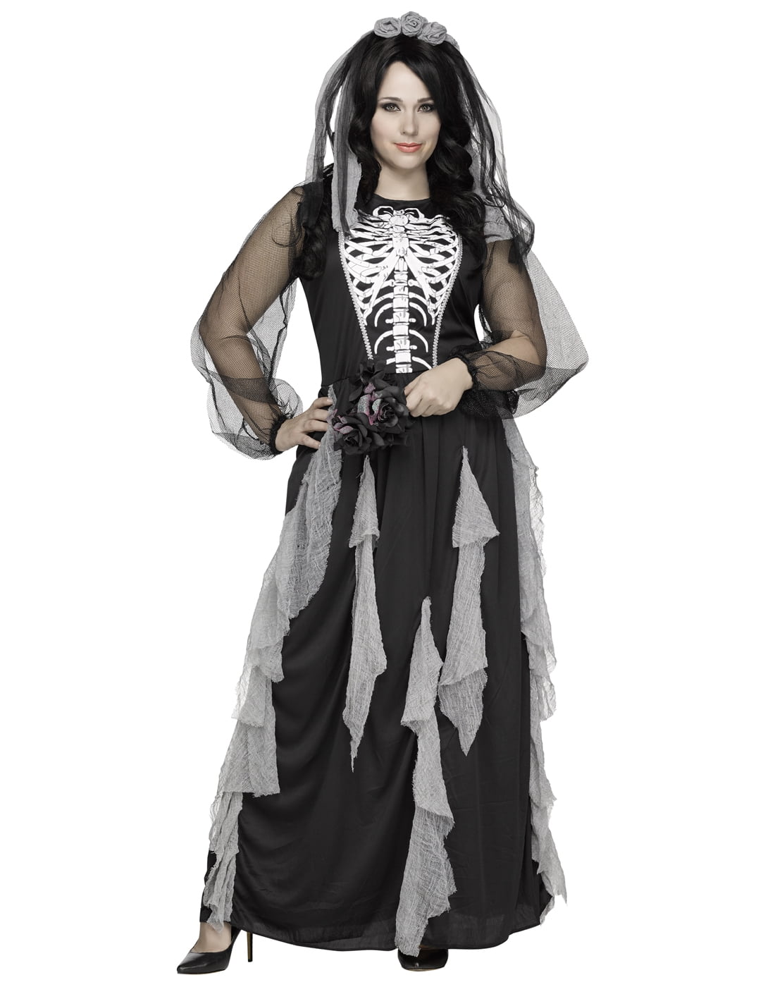 Skeleton Bride Womens Plus Size Corpse Bride Halloween Costume Gown-2X ...