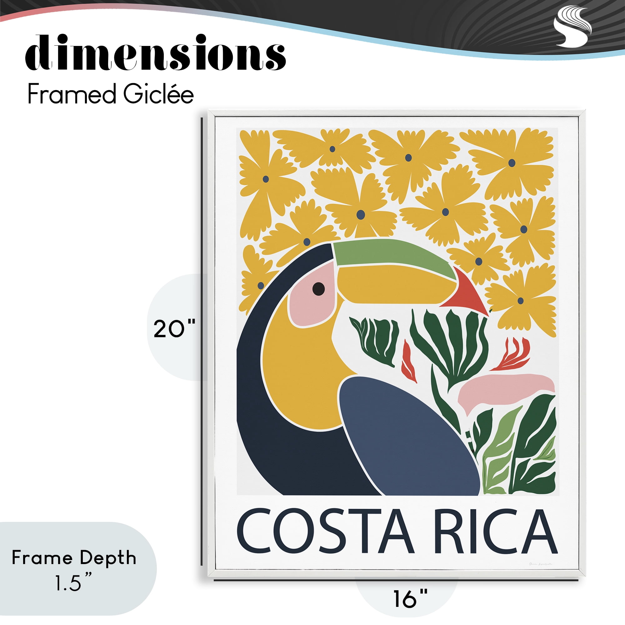 Stupell Industries Tropical Toucan & Flowers White Framed Giclee Art, design by Omar Escalante