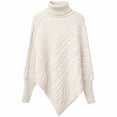 thumbnail image 5 of Women's Cable Knit Poncho Sweater Turtleneck Long Sleeve Loose Fit Casual Pullover Top, 5 of 6