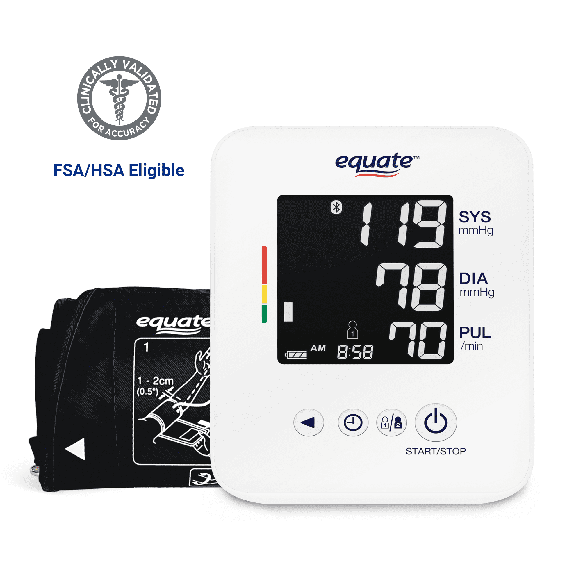 Equate 2 Plus Automatic Digital Wireless Blood Pressure Monitor for Home Use, Multiuser, Upper Arm Cuff - UA-6010BLEWM