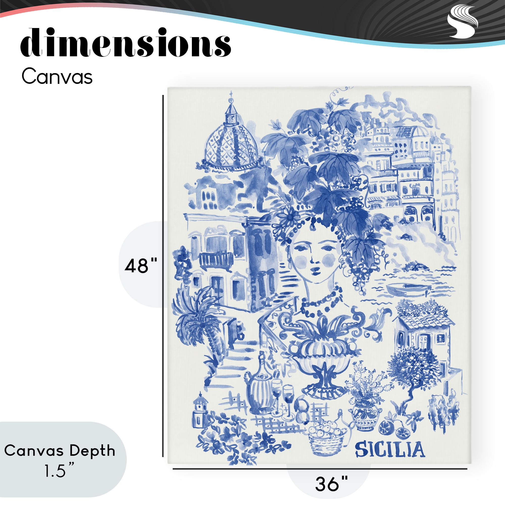 Stupell Industries Sicilia City In Blue Canvas Wall Art, design by Karolina Sato