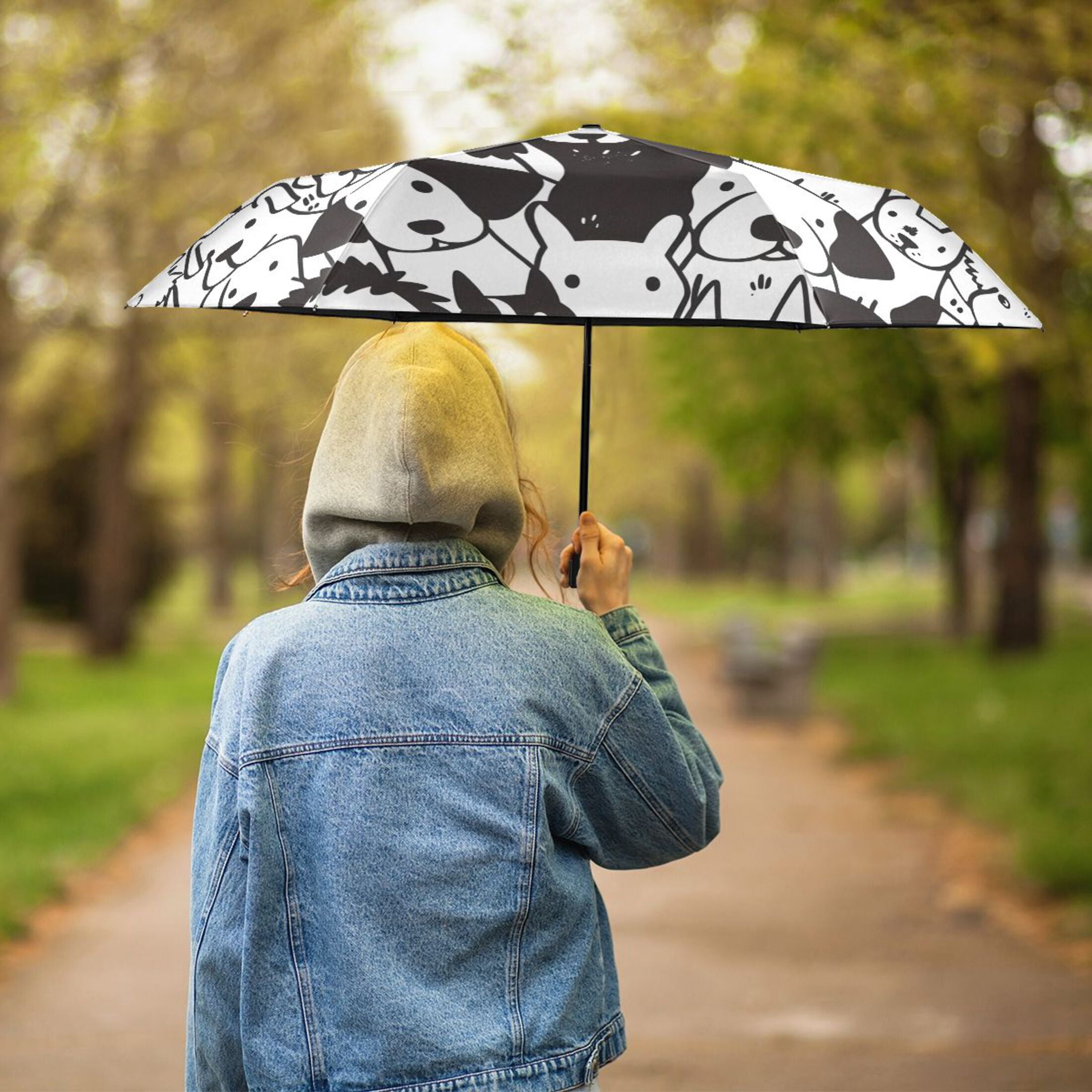 ALAZA Doodle Dogs UPF 50+ Compact Folding Umbrella for Rain Travel Umbrella Packable
