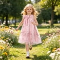 thumbnail image 2 of Flower Girl Dress Sleeveless Halter Neck Princess Tulle Dress Kids Summer Dresses Collar Bow Floral Embroidery Sundress for Wedding Party Birthday Casual Outfit(Pink,4-5 Years), 2 of 6