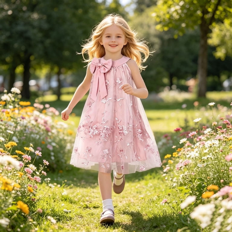 Bobifish Big Girls Party Dresses Bow Front Sleeveless Halter Neck Formal Dress Wedding Birthday Holiday Flower Girl Dress