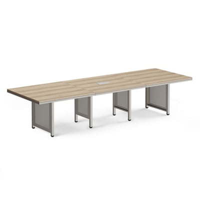 NBF 12' Conference Table with Warm Ash Laminate Top and Brushed Nickel Painted Steel Leg with Modesty Panel for Conference Rooms