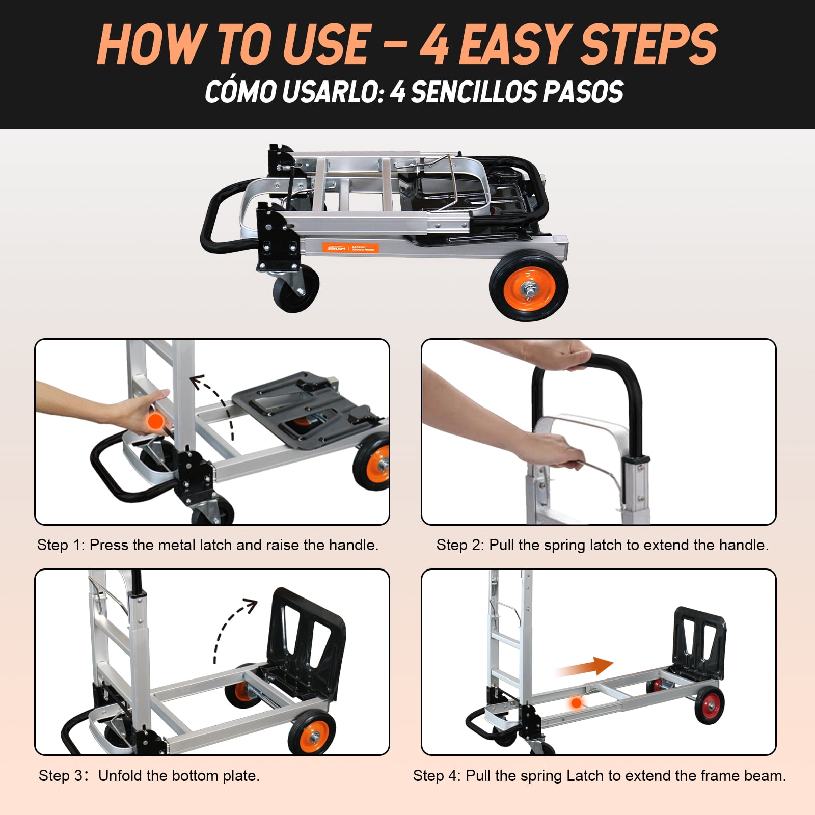 SEKAM Folding Hand Truck, 500 lbs Heavy Duty 2-in-1 Convertible Dolly Cart