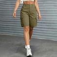 thumbnail image 6 of Bermuda Cargo Denim Shorts for Women Knee Length 6 Pockets Elastic Waist Long Jorts for Summer Casual Army Green M, 6 of 7