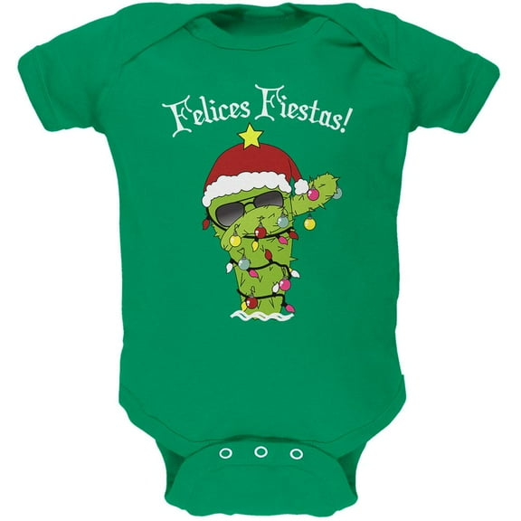 Christmas Dabbing Cactus Felices Fiestas Happy Holidays Soft Baby One Piece Kelly Green 12-18 M