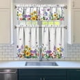 thumbnail image 3 of Spring Floral Kitchen Curtain Valance 3 Piece Set, Sunflower Floral Kitchen Decor for Home Interior Decor, Farmhouse Kitchen Curtains and Valance Set Short Curtain Sink Window Decor 36 Inch, 3 of 6