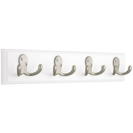 DISCONTINUED Peerless 16" Rail with 4 Robe Hooks, Flat White and Satin Nickel