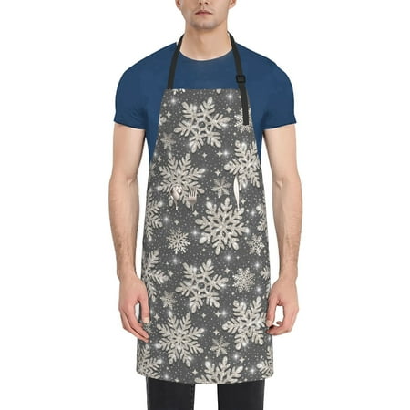 

Picia Sparkling Snowflakes Waterproof Apron for Unisex Adult - Adjustable Bib Apron with Pockets Ideal for Cooking Gardening Painting and Household Chores