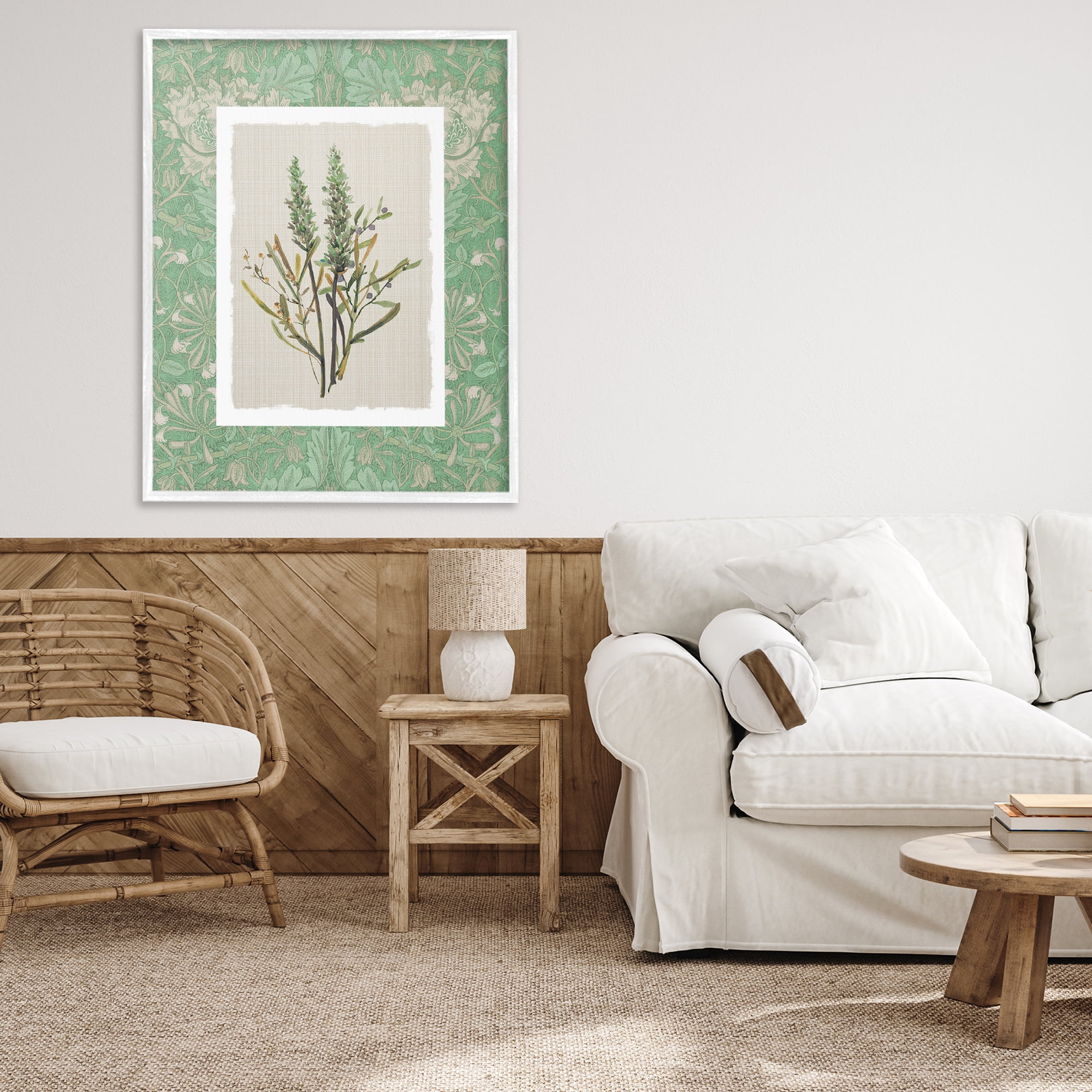 Stupell Industries Antique Foliage in Green White Framed Giclee Art, design by Carol Robinson