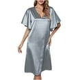 thumbnail image 2 of BONIXOOM Pajamas For Women Couples Christmas Pajamas Loungewear None Short Sleeve Sleep Dress Solid Gray L, 2 of 9