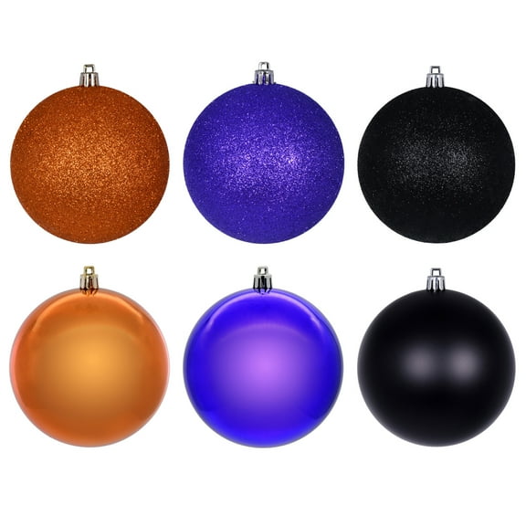 Vickerman 3" Purple, Orange, and BlackOrnament, Traditional Holiday Decor, Assortment Pack of 24 Ornaments, Recommended for Indoor Use, Maintenance Free Ornaments