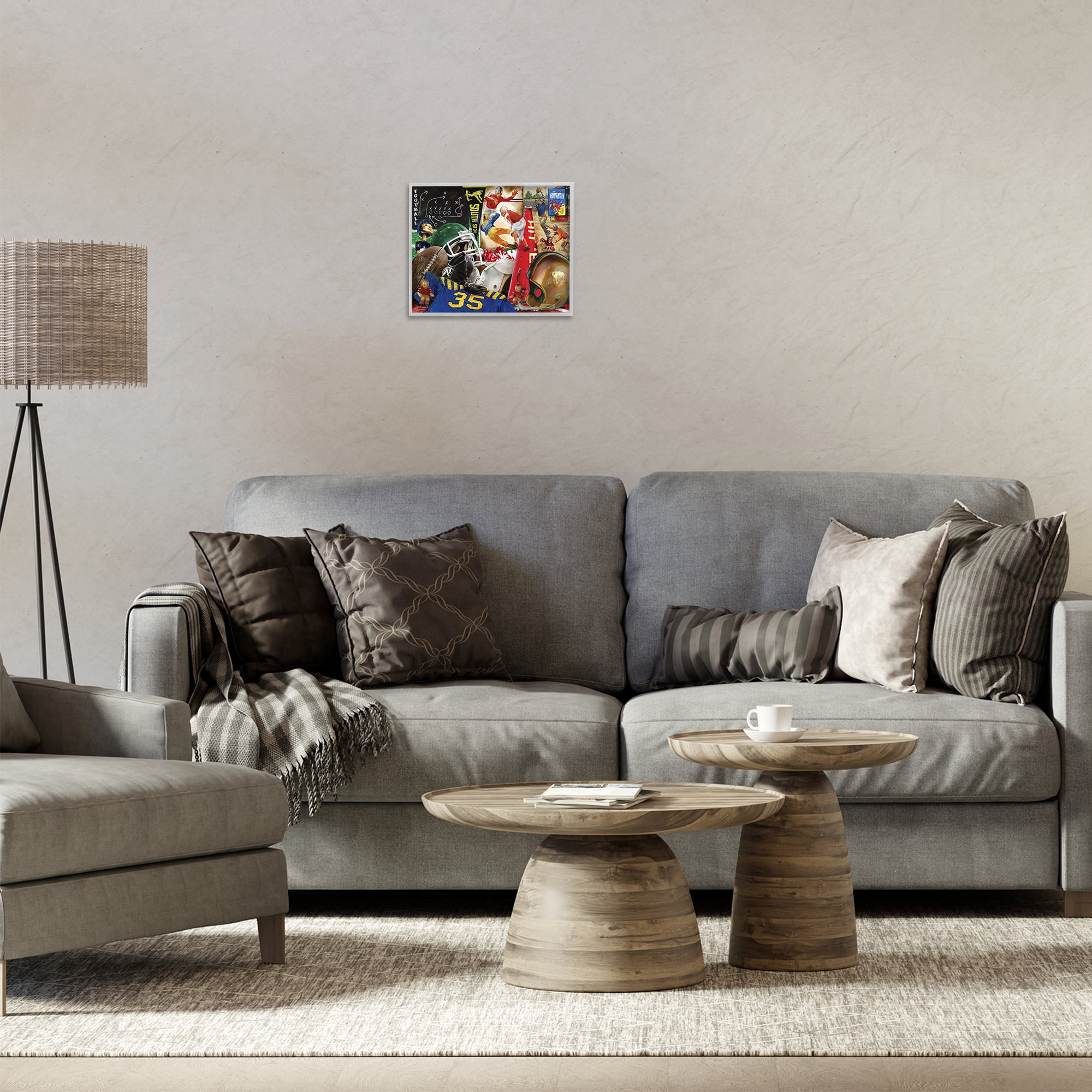 Stupell Industries Football Sports Collage Sports Painting Gray Framed Art Print Wall Art, 14 x 11