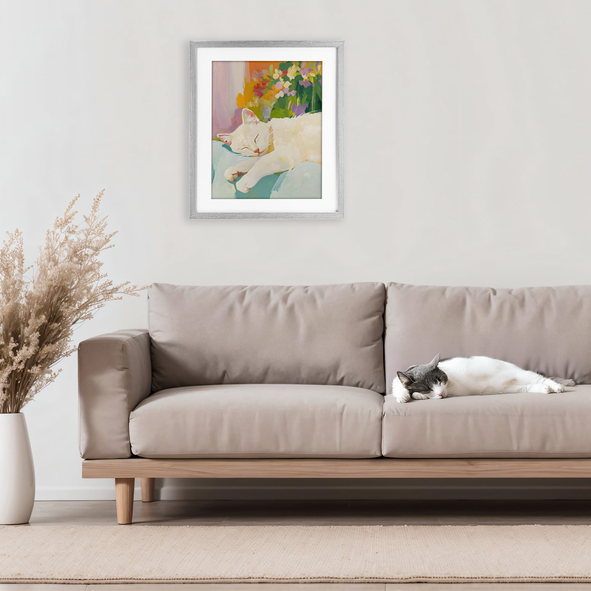 Stupell Industries Sleeping Cat with Flowers Gray Framed Print Under Glass, design by The Prints Vibe