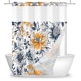 thumbnail image 7 of MIZHONA Yellow and Blue Floral No Hooks Shower Curtains with Snap in Liner Blue and White Leaves Fabric Bathroom Curtain,71"× 71", 7 of 7