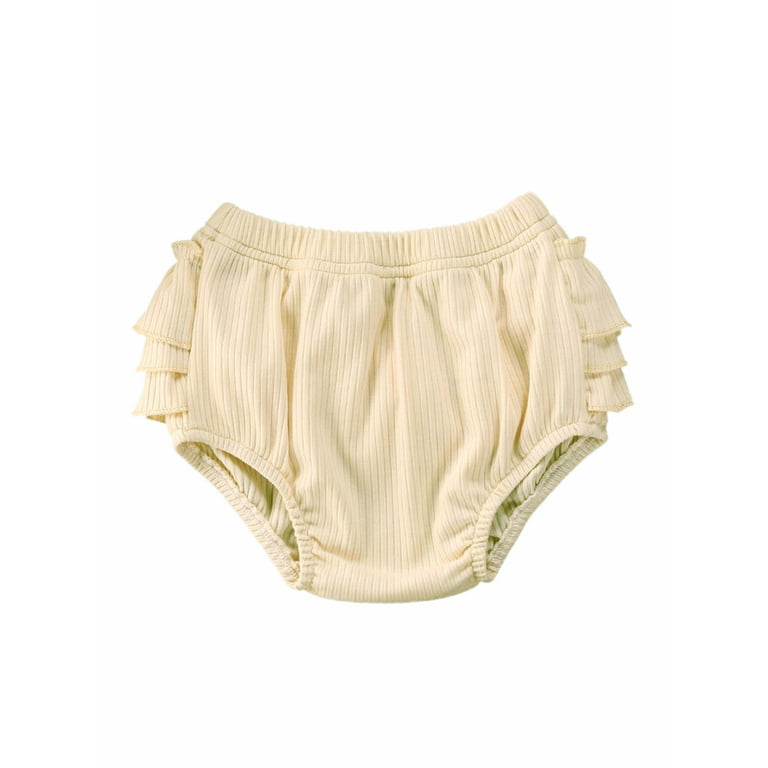 Canrulo Newborn Baby Girl Bloomers Diaper Cover Shorts Ribbed Ruffle Bubble  Shorts Nappy Underwear Panty Beige 6-12 Months