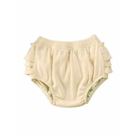 

Canrulo Newborn Toddler Baby Girl Shorts Floral/Plain Ribbed Bloomers Pants Ruffle Diaper Cover Beige 6-12 Months