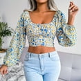 thumbnail image 4 of Back Tie Up Crop Top, Lantern Long Sleeve Top Breathable Ruffles Elegant  Polyester Square Neck Adjustable  For Shopping White S, 4 of 8