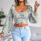 thumbnail image 4 of Camisa con estampado floral, blusa con lazo en la espalda cuadrada y estampado floral para mujer, top corto con cuello cuadrado, materiales ecológicos, 4 of 9