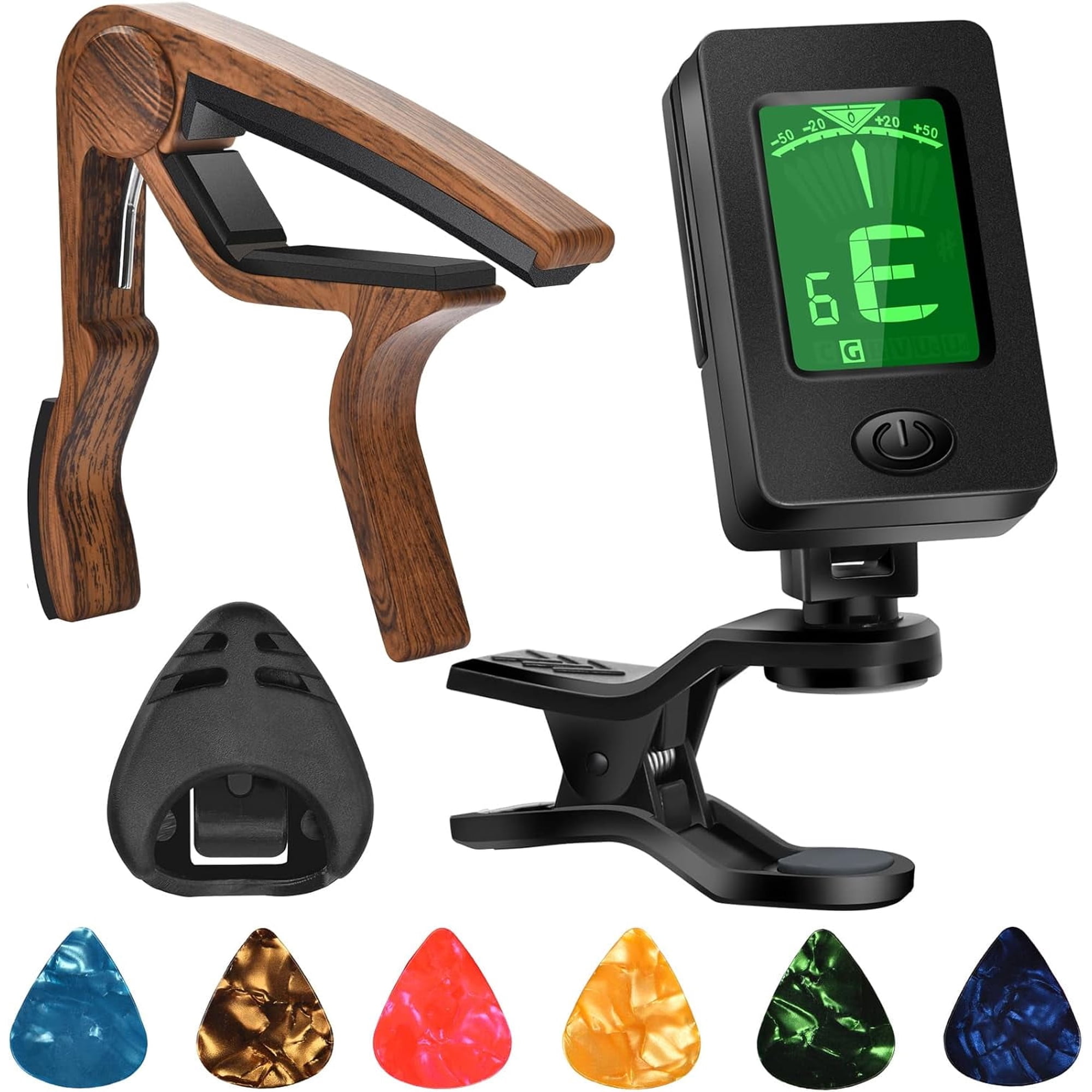 ZHUYING Guitar Capo, Guitar Picks, Guitar Accessories with Guitar Tuner, Capo for Acoustic Guitar, Bass, Buzzing-Free, Quick Release, Guitar Tuner Clip on for Guitar, Violin, Bass, Ukulele Chromatic
