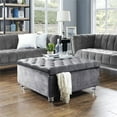 thumbnail image 2 of Posh Living Joshua Velours Bouton Touffeté Carré Rangement Pouf Table Basse Gris, 2 of 8