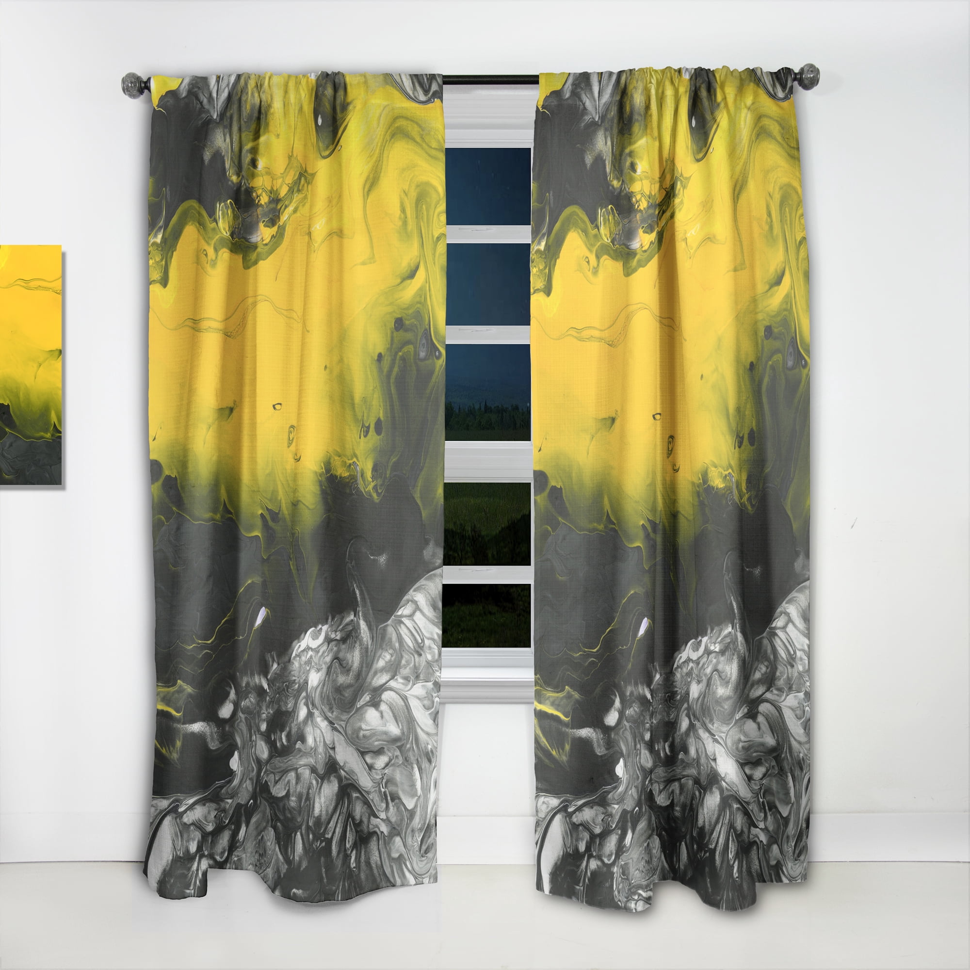 Designart 'Yellow Marbled IV' Modern & Contemporary Curtain Panel