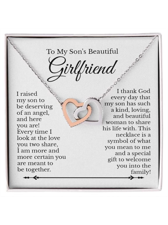 to My Son's Beautiful Girlfriend Message Card Necklace Jewelry, Sons Girlfriend from His Future Daughter in Law Ideas for, Birthday, Fist Meet, Multi Interlocking Heart Necklace